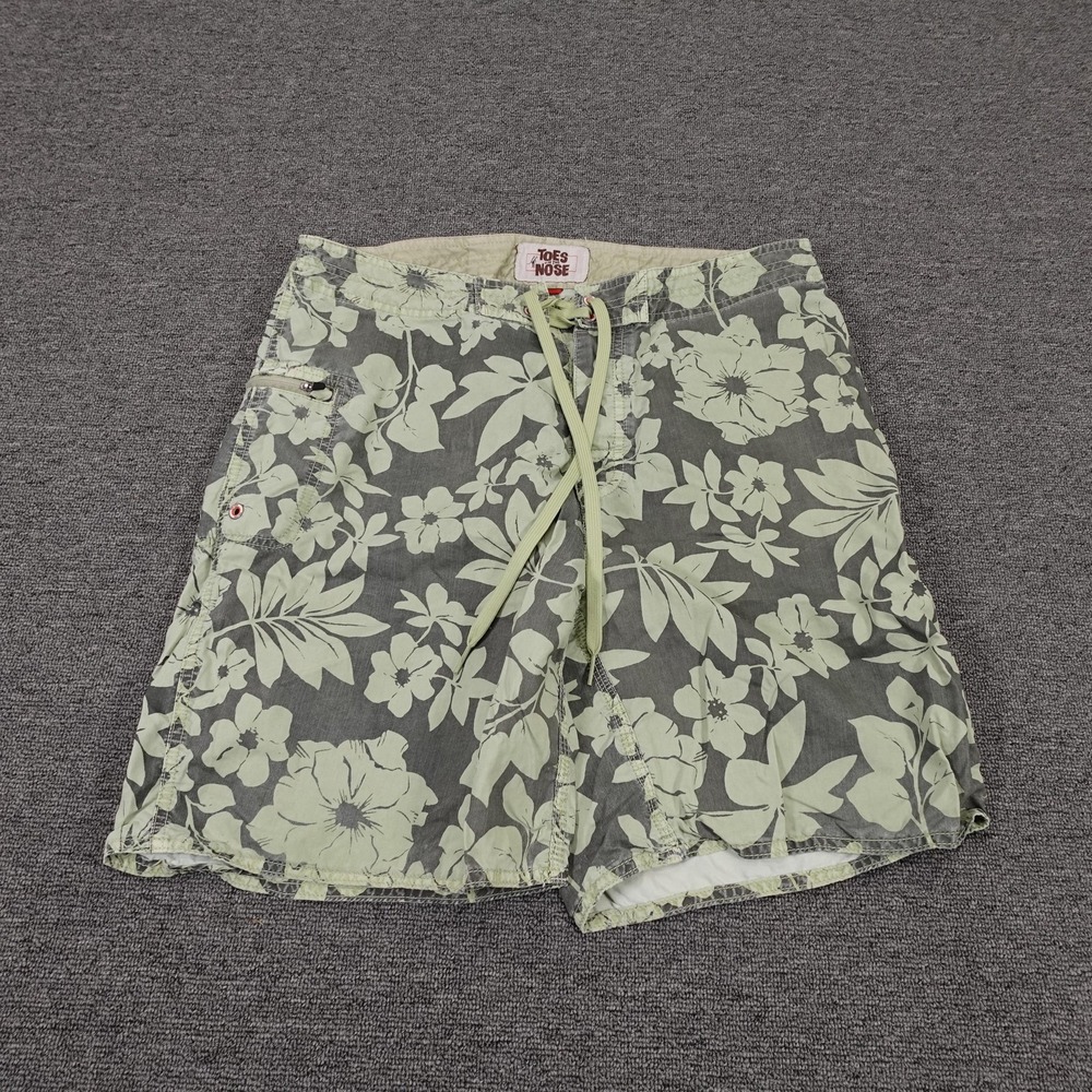 Toes On The Nose Boardshorts Mens 34 Green Floral Hawaiian Swim Trunks Beach